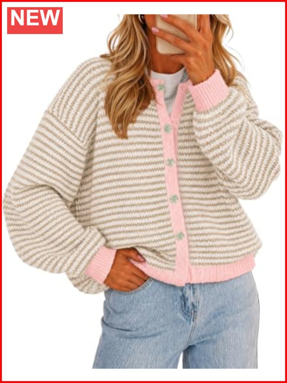 Striped Cardigan Sweater Long Sleeve Button Up Knit Tops